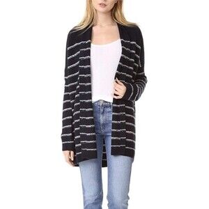 Vince Wool Blend Navy & White Stripe Open Front Cardigan Sweater Long Sleeves